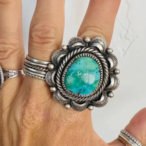 Anillo de Plata de Ley con Turquesa Verde Ovalada de Diseño Bohemio Vintage, Joyería Fina del Suroeste para Mujer, Engaste de Bisel, para Bodas y Fiestas - Product Image 2