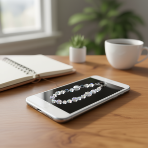 Bracelet de décoration pour téléphone portable en métal avec perles circulaires scintillantes courtes - Product Image 2