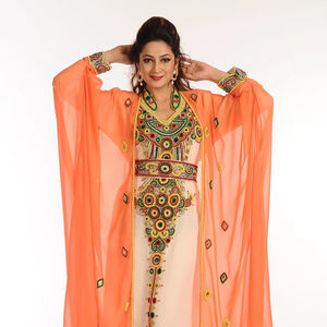 Chaqueta Interior Crema Tomate Georgette Kaftan Con Trabajo Zari - Product Image 1