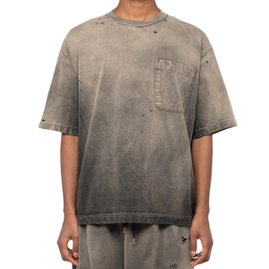 เสื้อยืดโอเวอร์ไซส์ผ้าฝ้ายวินเทจย้อมสีแบบแอซิดวอช พิมพ์ลายกราฟิกสีพื้นสำหรับผู้ชาย รับทำโลโก้ OEM - Product Image 1