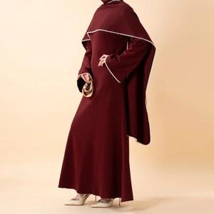 Nuovo Abito Abaya Elegante e Romantico con Perle e Mantella per l'Eid Ramadan, Maniche Lunghe, Autunno-Inverno, per Occasioni Speciali - Product Image 4