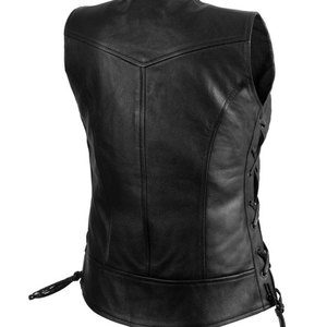Nouvelle arrivée de gilets de moto en cuir noir pour hommes vestes en cuir conception personnalisée imprimé respirant fermeture éclair gilet en cuir pour l'hiver - Product Image 6