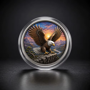 Pièce de monnaie ronde personnalisée de 1 once de Troy, en cuivre fin 999, avec aigle <span class=keywords><strong>chauve</strong></span> en relief 3D, impression UV, motif Montagne Coucher de Soleil Infini, cadeau de collection - Product Image 5
