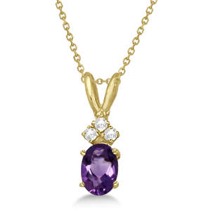 Pendentif ovale en or jaune 14 carats avec améthyste et diamants 0,86 ctw, pendentifs et breloques en diamants - Product Image 1