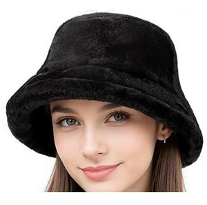 Chapeaux seau ronds en fourrure de velours de haute qualité, couleur noire extérieure, en tissu éponge chaud et doux, respirants, vente en gros, faible MOQ - Product Image 5