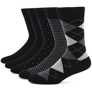 5 pares de calcetines de vestir para hombre de talla grande, calcetines de algodón peinado de alta calidad, calcetines casuales transpirables negros Cool Argyle para hombres - Product Image 1