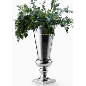 Vase trompette en métal argenté décoratif moderne pour la maison et le mariage décoration de table vase à fleurs centres de table - Product Image 1