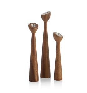 Bougeoir écologique fait à la main en bois de manguier Ensemble traditionnel de deux bougeoirs pilier de 12 ",9" et 12 "Meilleure qualité - Product Image 2
