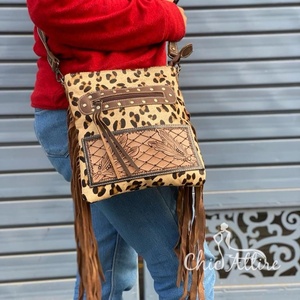 กระเป๋าถือหนังสัตว์สไตล์ตะวันตก, กระเป๋าสลิงพิมพ์ลายเสือดาวกระเป๋าถืองานปาร์ตี้แกะสลักด้วยมือ - Product Image 1