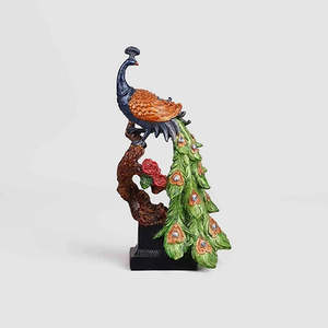 Handmade Royal Elegance Peacock Statue <b>Resin</b> Animal Pattern Sculpture - Product Image 6
