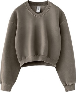 Hot Sale Fashion women's Autumn Embroidered Cotton sweatshirts Cut Sew Private Label Streetwear Sweatshirt Customize logo - Product Image 6