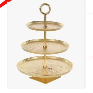 classic look golden finished metal stainless steel 3 <b>tier</b> <b>cake</b> <b>stand</b> for hotel restaurant and bar - Product Image 1