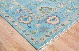 พรมขนสัตว์โอชัคสีเขียวแบบปักมือ  ขนาดสั่งทำได้  กันลื่น ซักได้ ทนทาน  ด้านหลังทำจากยางลาเท็กซ์  สำหรับปูพื้นบ้าน - Product Image 4