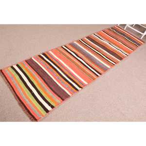 Tapis vintage, tapis de couloir 2,7x9,6 pieds, tapis turc en laine persane orange - Product Image 2