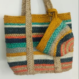 Stylish Eco Friendly Bohemian Style Jute Cotton Bags Open Zipper Embroidery Chains Leopard Pattern All Seasons Indian Wholesale - Product Image 1