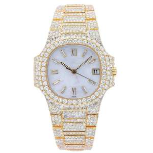 Men's Fashion Hip Hop Diamond Ice Moissanite Watch-Stainless Steel Leather <b>Water</b> Resistant Analog Glass <b>Crystal</b> Limited Edition - Product Image 2