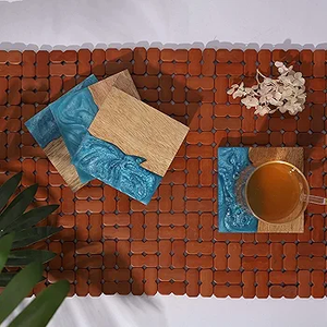Customize Square Round Epoxy Wood Resin <b>Coaster</b> <b>With</b> <b>Holder</b> <b>Set</b> Resin Stone <b>Coasters</b> High Quality Resin <b>Coaster</b> from India 2025 - Product Image 4