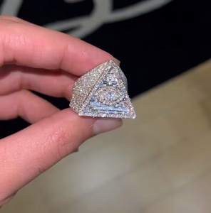 Iced Out Siver Moissanite Diamond <b>Ring</b> Hip Hop Tringle Desgin Luxury Statement <b>Ring</b> For <b>Men</b> Women Wear - Product Image 2