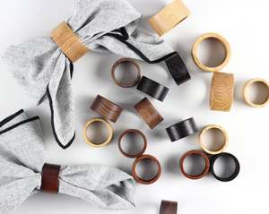 Ensemble de ronds de serviette en bois artisanal classique 6 décor de Table pour les dîners rond de serviette en or cuisine personnalisée - Product Image 2