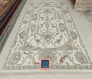 سجادة صوف aushak معقودة يدويًا من الجاكار الهندي المطرز ، كومة حلقة منسوجة مسطحة مطبوعة ، زخرفية - Product Image 1