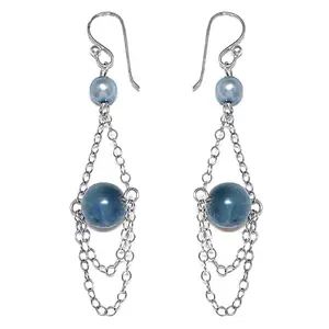 Boucles d'oreilles pendantes vintage en argent plaqué or avec pierre précieuse bleue pour femmes, style religieux avec crochet en platine, idée cadeau pour mariage ou fête - Product Image 1
