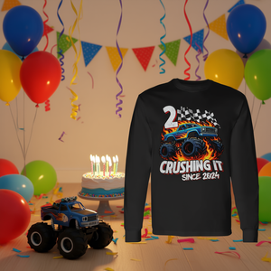 Maglietta a Maniche Lunghe per Bambini di 2 Anni, Tema Monster Truck, per Festa di Compleanno, Natali 2024, T-Shirt Promozionale - Product Image 3