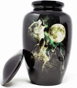 Urne pour Cendres Adulte Homme/Femme Loup-3 Loups Urne de Crémation pour Cendres Humaines Urne de Crémation en Métal Fabriquée à la Main - Product Image 3