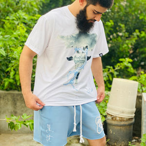 Custom <b>Men's</b> Streetwear Applique Heavyweight 2-Piece Summer Breathable <b>T</b>-<b>Shirt</b> <b>Shorts</b> <b>Set</b> with Digital Print Distressed Patch - Product Image 6