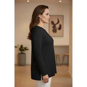 T-shirt à manches longues col rond grande taille avec fentes latérales noir - Product Image 2