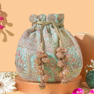 Pochette de mariée Potli à pampilles et sequins, en polyester écologique et durable, tailles personnalisables, pour mariages indiens, pochettes pour femmes, emballage cadeau - Product Image 1