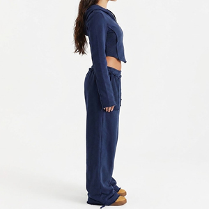 Conjunto Deportivo de Invierno de Alta Calidad, 2 Piezas, Top Corto y Pantalones Anchos, Transpirable, con Sudadera con Cremallera y Mangas Largas para Mujer - Product Image 5