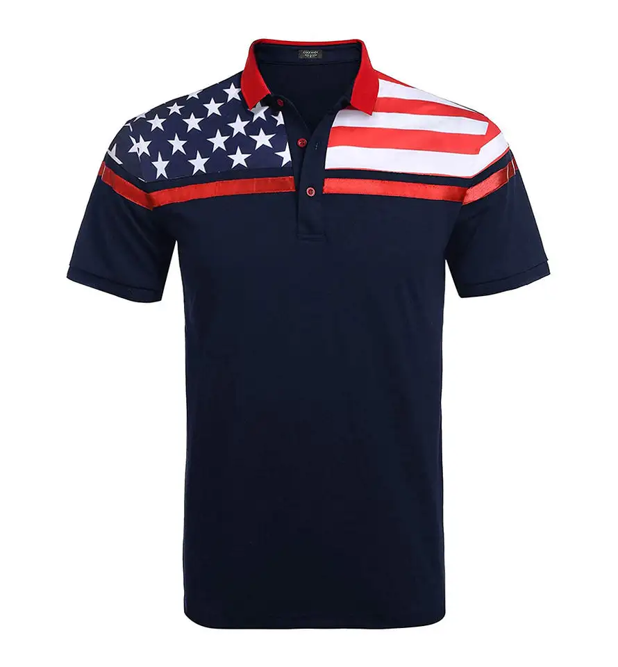 Bandeira americana Design atacado OEM Polo logotipo personalizado Plus Size cor contraste Golf T camisas