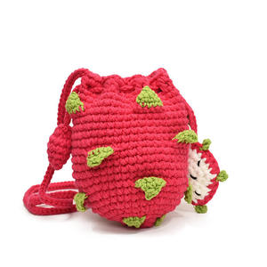 Crochet Dragon Fruit Lining <b>Small</b> Portable Cotton Fashionable Women's Single Shoulder Crossbody <b>Bag</b> Pure Handmade Winter - Product Image 5
