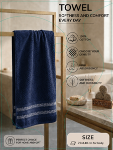 Serviette de Bain Jacquard à Carreaux Elbrus 70x140cm 100% Coton Bordure Florale 300-600 GSM Douce et Absorbante Vente en Gros Arvis - Product Image 2