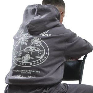 Time Flies Sweat à capuche OTH surdimensionné gris en molleton de coton épais Coupe décontractée Streetwear Capuche à double doublure Vêtements de luxe modernes - Product Image 5