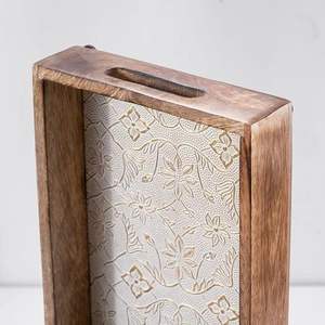 Plateau en bois design avec raccords en laiton Plateau de service en bois de manguier pour tasses à café, tasses à thé, collations au bureau à domicile - Product Image 4