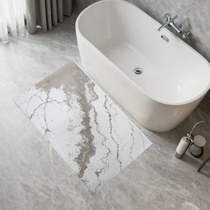 Alfombra de baño rectangular de 70x120cm, color crudo, de algodón reciclado, con diseño jacquard abstracto, estilo moderno, hecha en Turquía. - Product Image 1