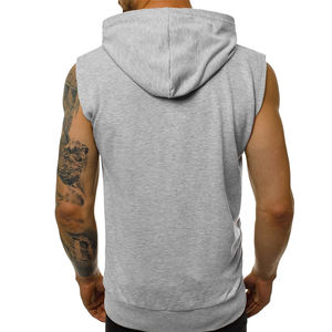 Hot Selling Customized Men's Winter Gym Wear Sleeveless Full Zip up <b>Hoodie</b> with Heavyweight Zipper <b>Grey</b> Colour <b>Plain</b> Dyed - Product Image 4