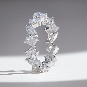 Anillo de Eternidad Completo con Diamantes Cultivados en Laboratorio Certificados por IGI, Formas Mixtas, Plata Sólida 925, Corte Marquesa, Esmeralda y Ovalado, Anillo de Boda - Product Image 3