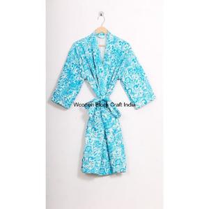 Handmade 100% Organic Cotton Quilted Reversible <b>Kimono</b> Style Kantha Jacket Bohemian Floral <b>Robe</b> Tie Belt Soft Winter Beach - Product Image 5