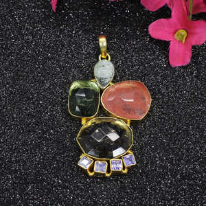 Gros grand pendentif multi-pierre avec pierres précieuses en vrac - Product Image 3