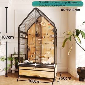 Kaliteli ev büyük kuş kafesi lüks ahşap çelik Villa dayanıklı kapalı kuş üreme kafesi paslanmaz çelik boyalı yüzey kutulu - Product Image 6
