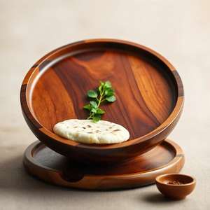 Assiette à chapati en bois d'acacia naturel, écologique, faite à la main, plat à roti, durable, personnalisable, vaisselle de mariage, vaisselle de table, service de table - Product Image 1