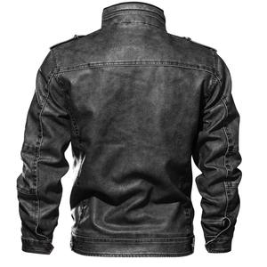 Automne hiver Vintage Biker manteau en polyuréthane pour hommes marque décontracté moto vestes avec col en toile épaisse grande taille haut - Product Image 3