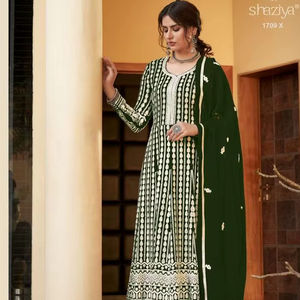 Traje paquistaní de Georgette pesado con bordado de múltiples hilos y secuencias Venta en línea de ropa india de trabajo de punto - Product Image 1