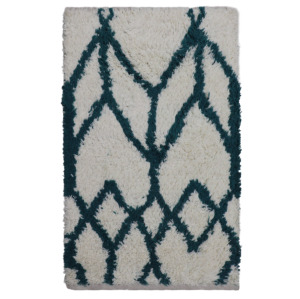 Alfombra marroquí moderna de lana peluda tejida a mano geométrica de pila alta verde azulado marfil Reversible PET amigable área acolchada ecológica - Product Image 1