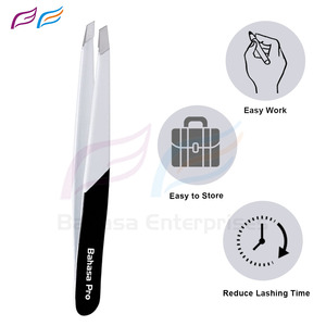 Pince à épiler en acier inoxydable noir et blanc, emballage personnalisé, pointe inclinée de précision, pince à épiler de beauté avec étiquette privée - Product Image 3