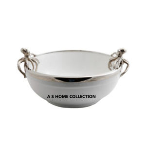 Atractivo diseño adjunto de rama frondosa Metal plateado estilo japonés tazón para servir comida de pie en forma redonda - Product Image 6