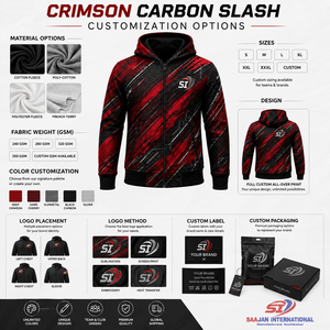 Vente en gros de sweats à capuche graphiques personnalisés Crimson Carbon avec fermeture éclair intégrale, streetwear, sweat-shirt, veste de mode OEM ODM, fabricant de logos - Product Image 3