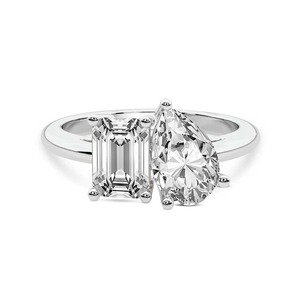 Classic Emerald Pear Toi Et Moi Ring Lab Grown Diamond 1.00 Ct Tw 14K Solid Gold FG Color VS Clarity 2 Diamond Timeless Shape - Product Image 1